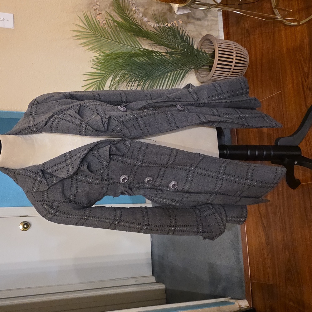 Wet Seal Charcoal Plaid Trench Coat